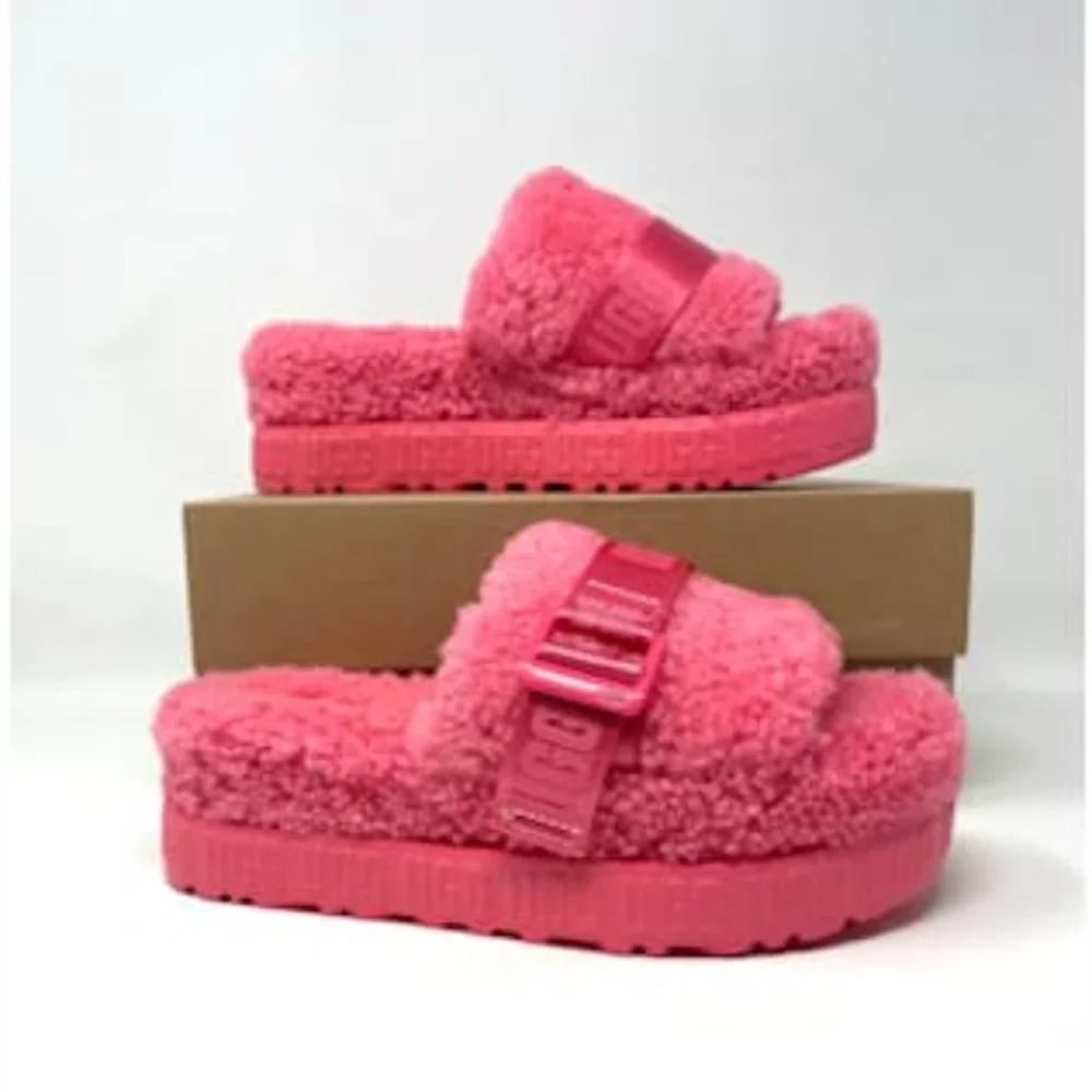 UGG FLUFFITA Slides Pink Fluffy Platform Summer Flip Flop Women's 1113475 SSBT - Picture 6 of 11